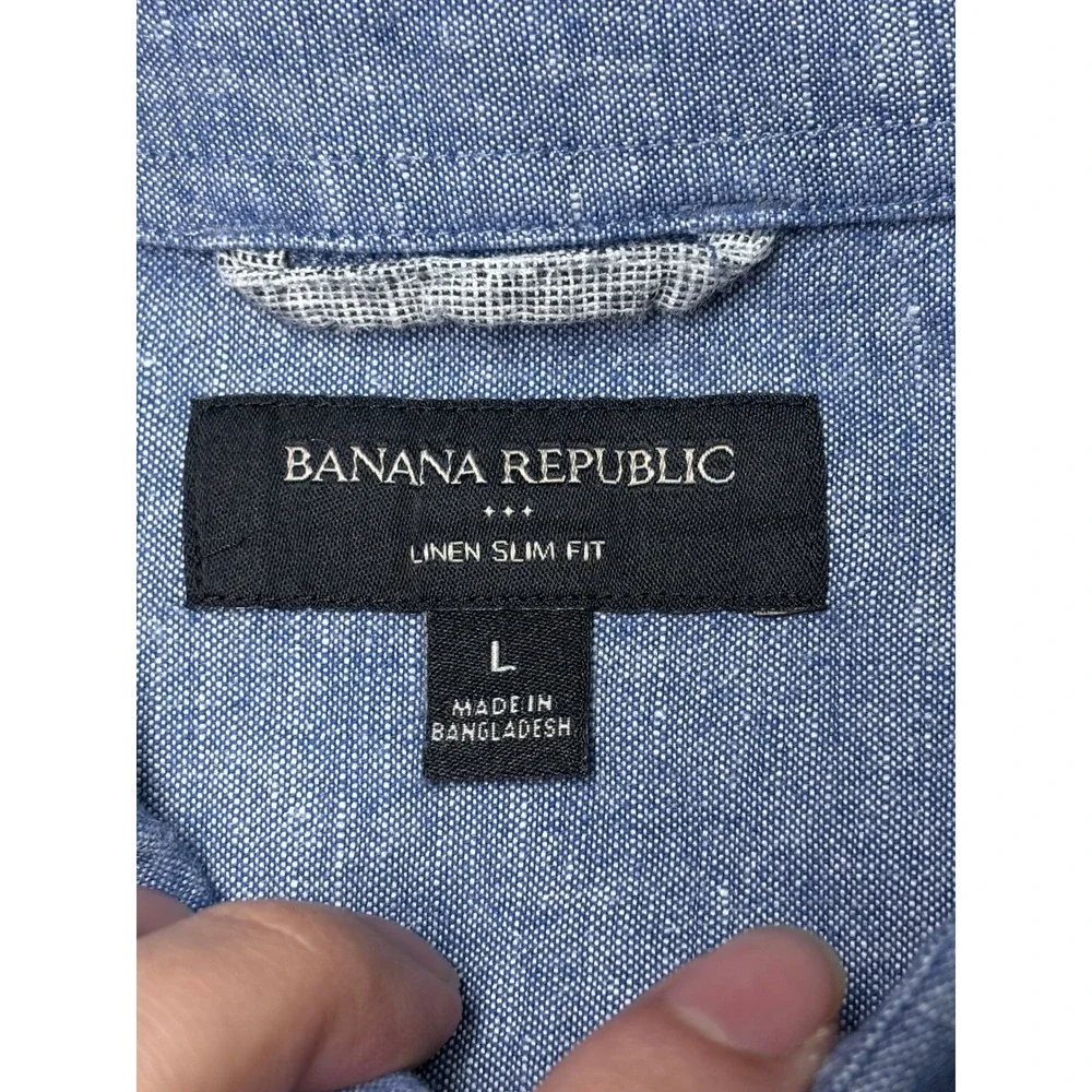 Banana Republic Mens Blue Linen Cotton Slim Fit Button Down Shirt L Long Sleev